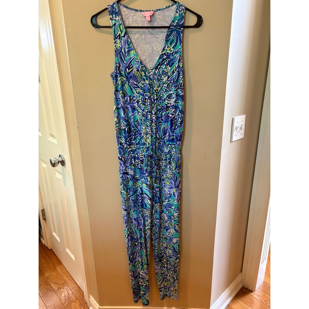 Lilly Pulitzer XXS‎ Blue Green Tropical Floral Pineapple Sleeveless Jumpsuit